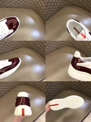 Prada Linea Rossa Tênis lifestyle em malha patentada borgonha e branco 2