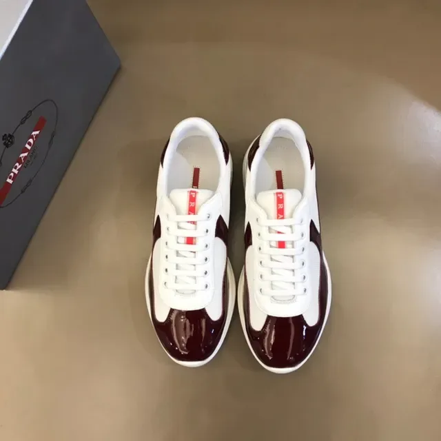 Prada Linea Rossa Tênis lifestyle em malha patentada borgonha e branco 6