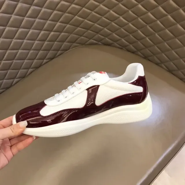 Prada Linea Rossa Tênis lifestyle em malha patentada borgonha e branco 7