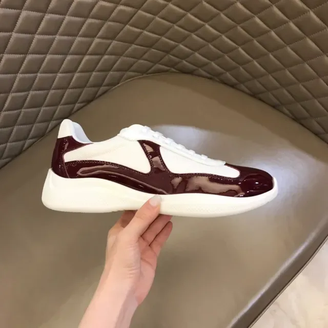 Prada Linea Rossa Tênis lifestyle em malha patentada borgonha e branco 8