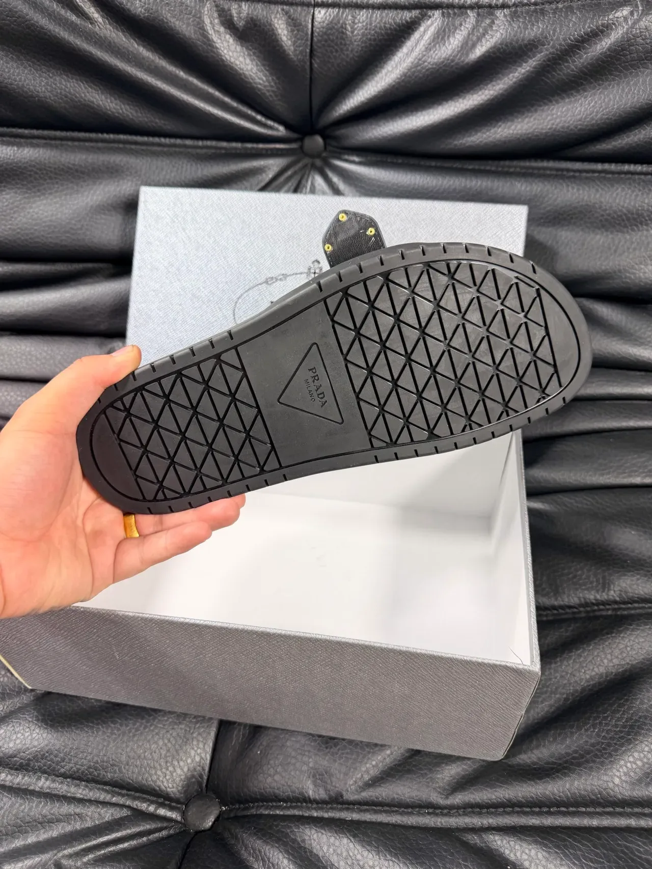 Prada Navy Gold Buckle-Accented Croc-Embossed Leather Slippers 2