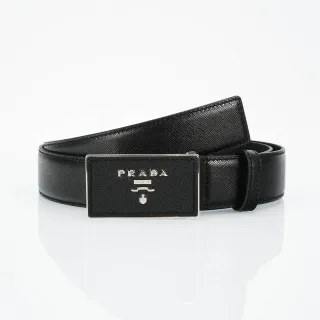 Prada Plaque Buckle Black Saffiano Leather Belt