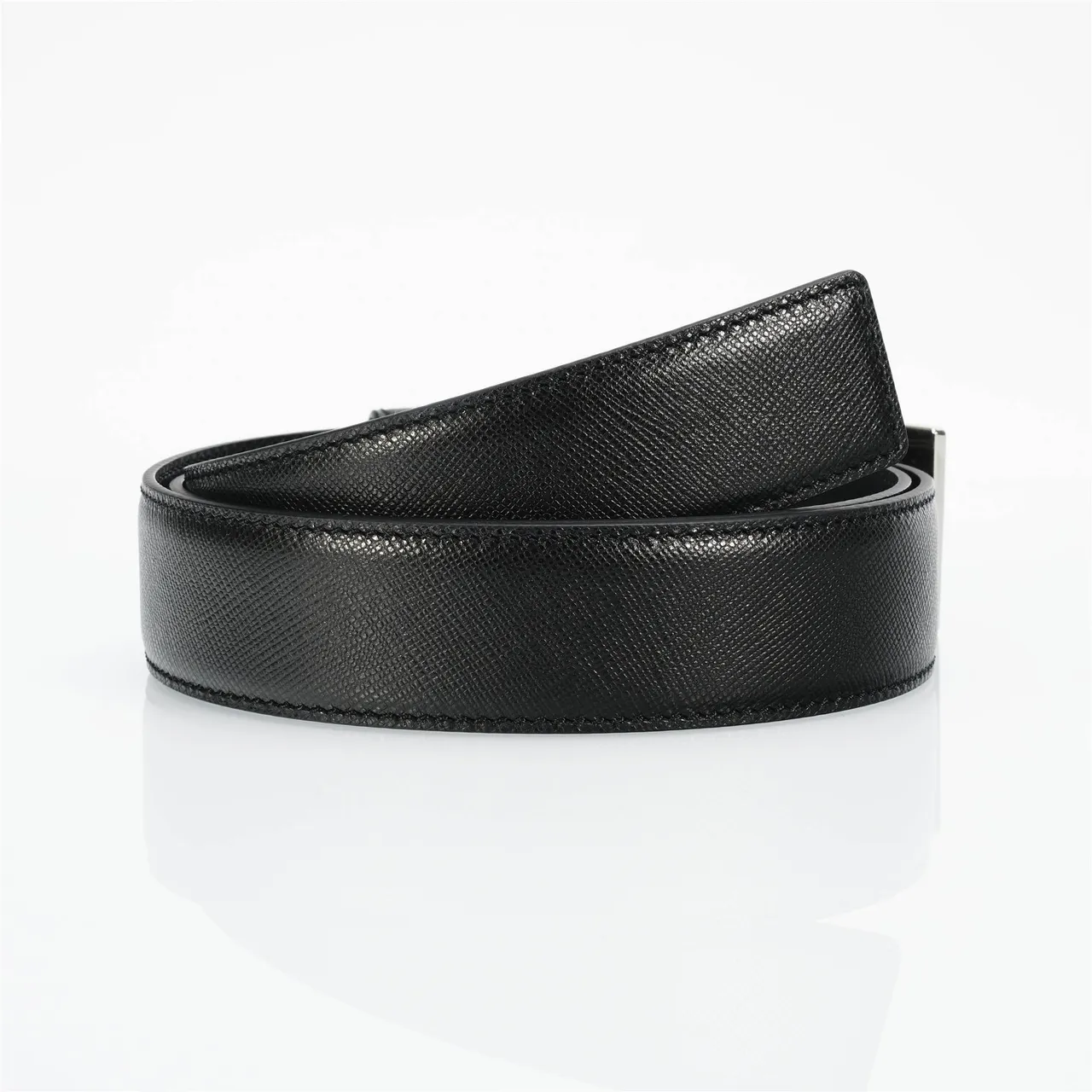 Prada Plaque Buckle Black Saffiano Leather Belt 3