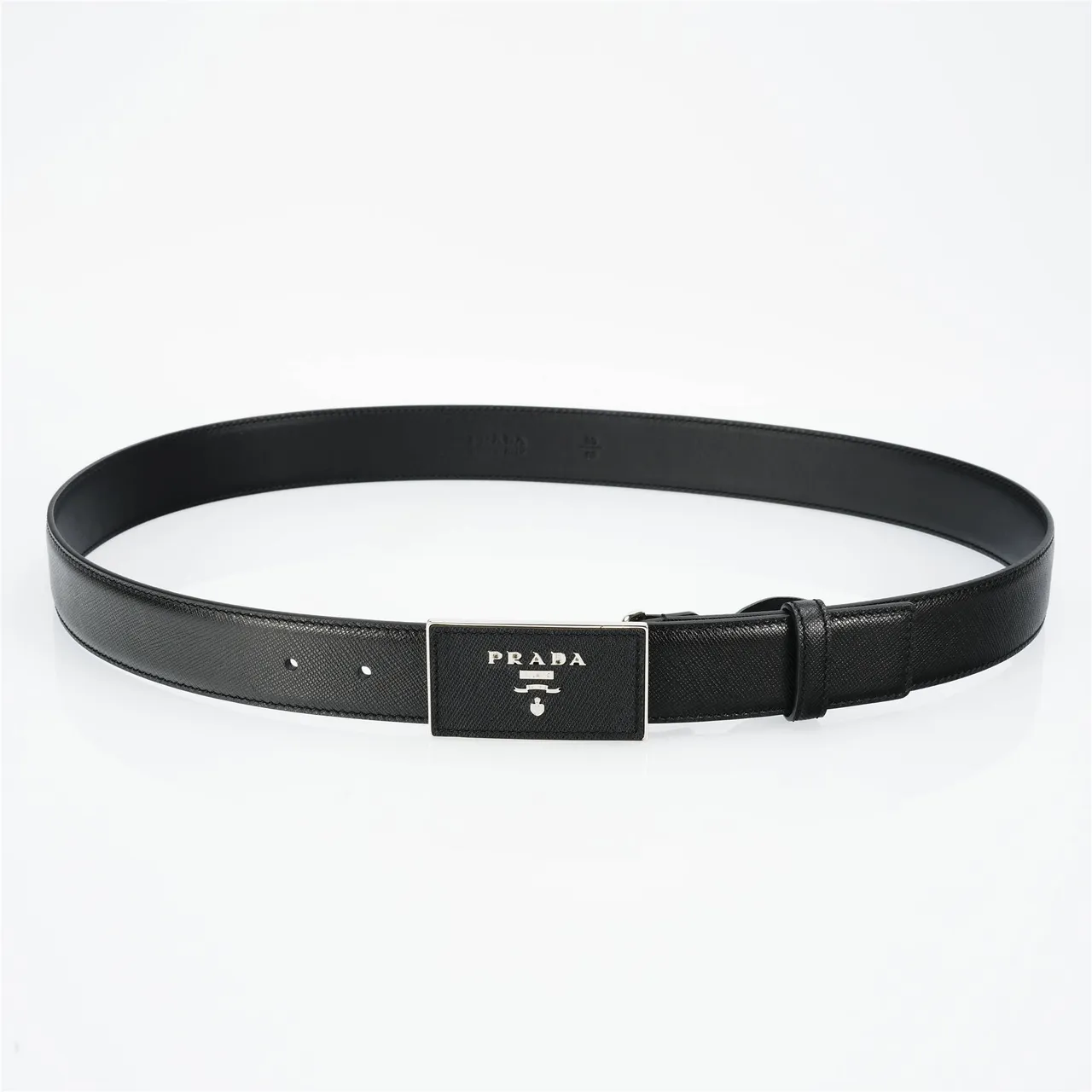 Prada Plaque Buckle Black Saffiano Leather Belt 9