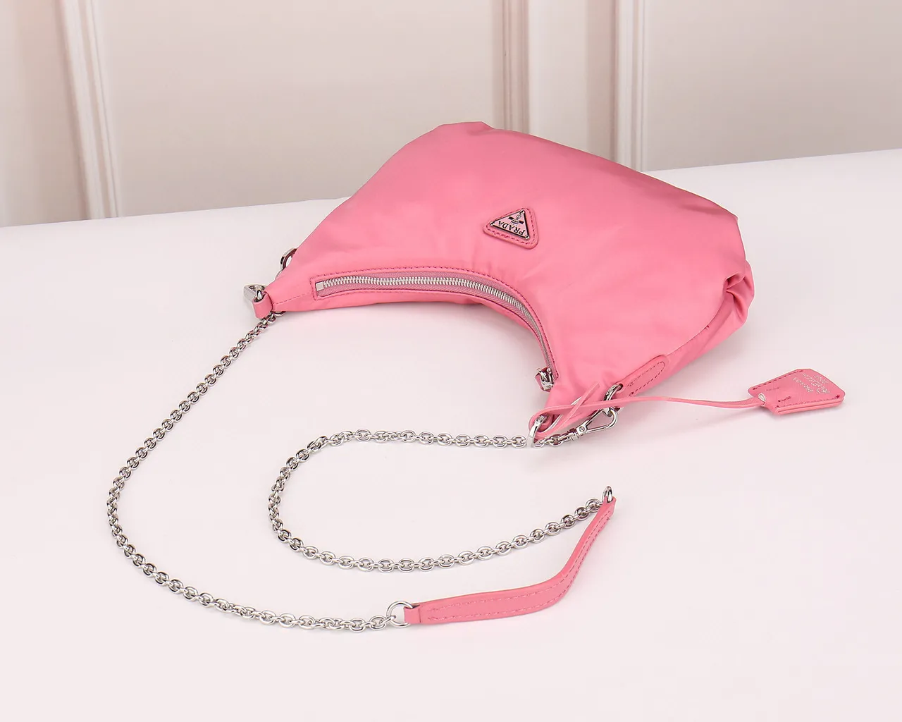Prada Re-Edition 2005 Pink Crescent Chain Bag 6