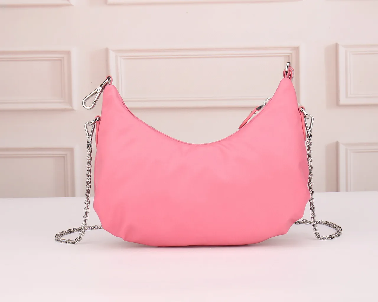 Prada Re-Edition 2005 Pink Crescent Chain Bag 9