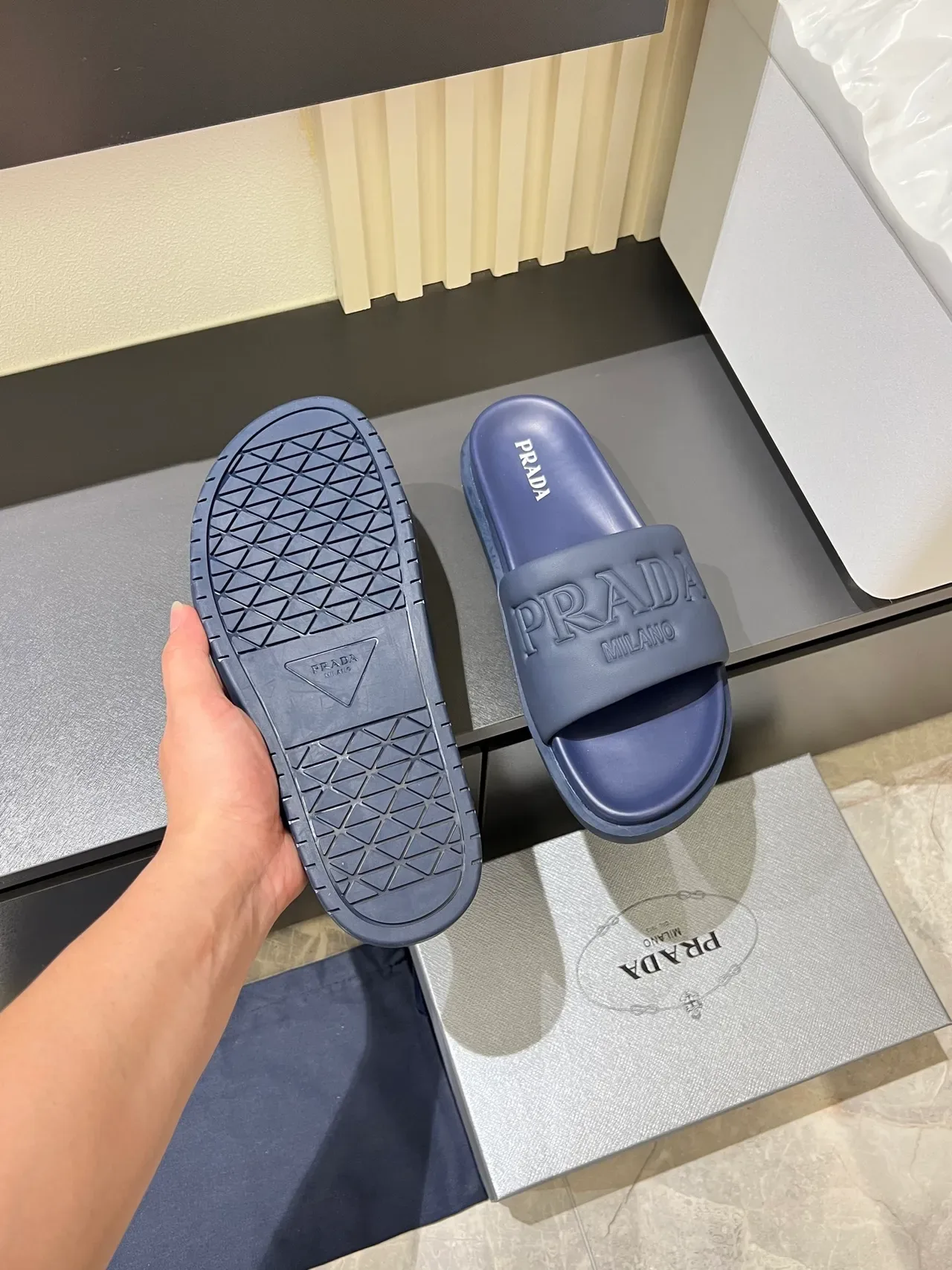 Prada Slide Embossed Logo Rubber Slippers 4