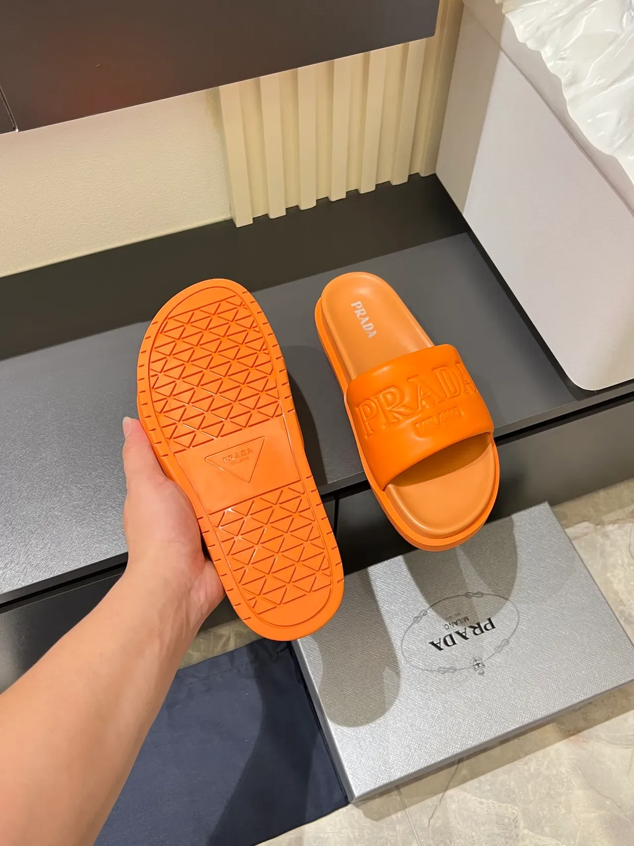 Prada Slide Embossed Logo Rubber Slippers 5