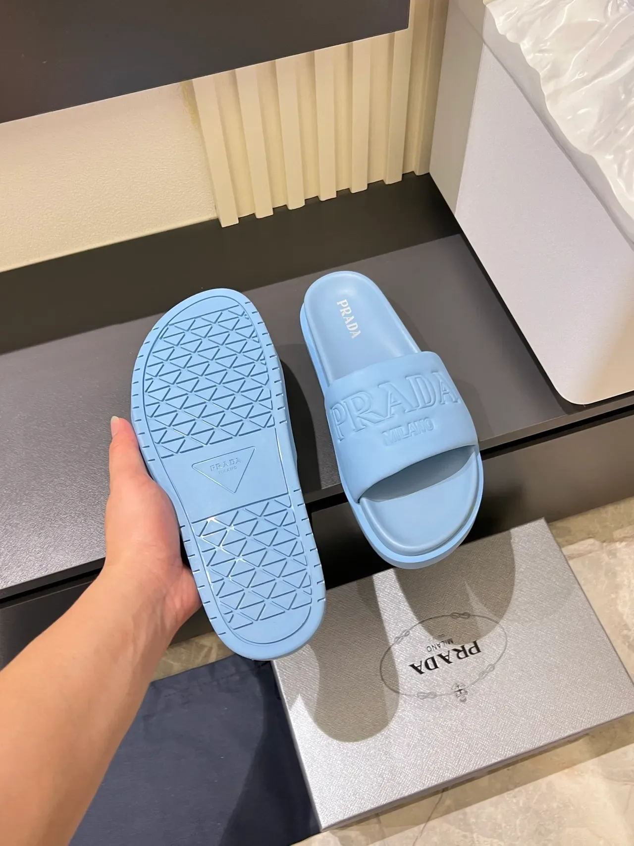Prada Slide Embossed Logo Rubber Slippers 6