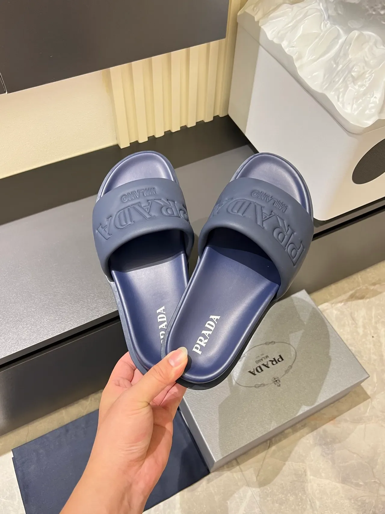 Prada Slide Embossed Logo Rubber Slippers 9
