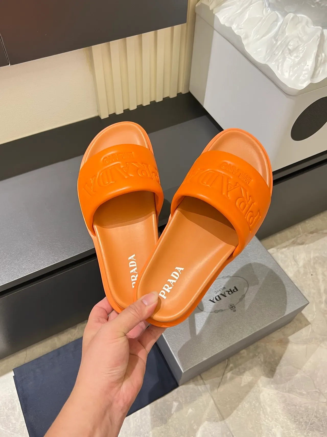 Prada Slide Embossed Logo Rubber Slippers 10
