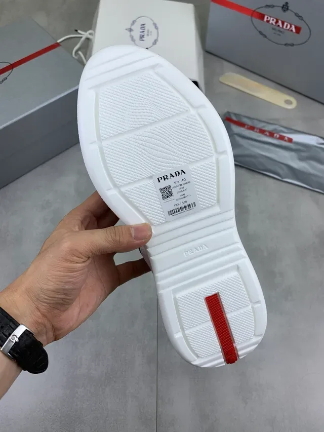Prada White and Black Mesh Leather Lifestyle Sneaker 2