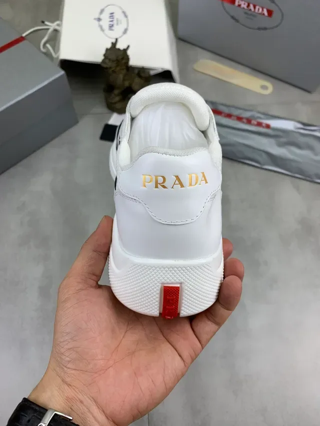 Prada White and Black Mesh Leather Lifestyle Sneaker 3