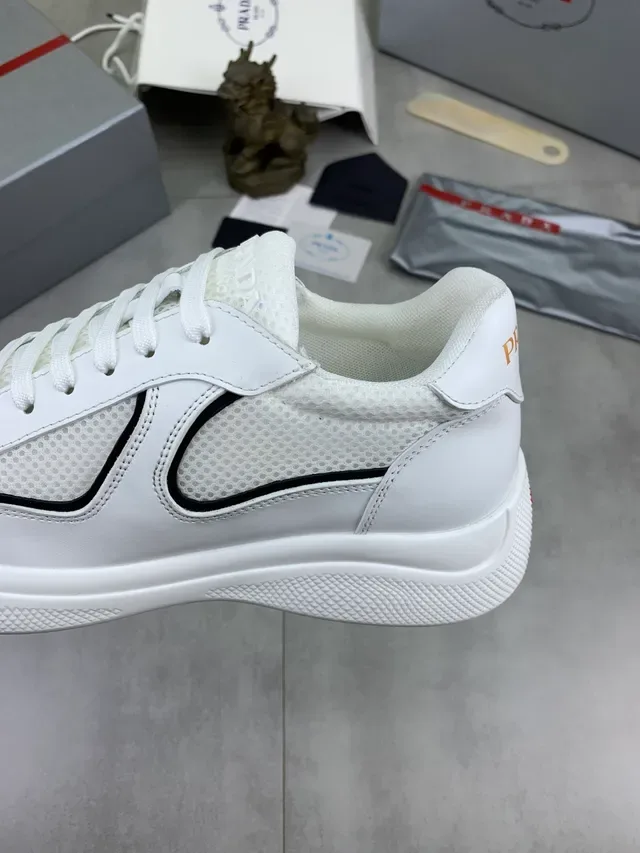 Prada White and Black Mesh Leather Lifestyle Sneaker 4