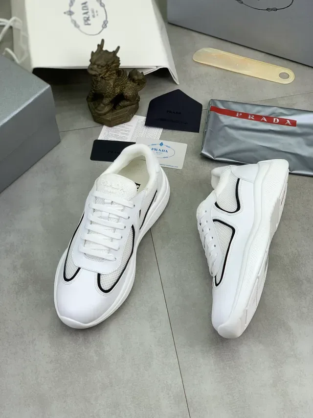 Prada White and Black Mesh Leather Lifestyle Sneaker 5