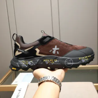 Premiata Brown Black Laceless Strap Closure Mixed-Material Upper Lifestyle Sneakers
