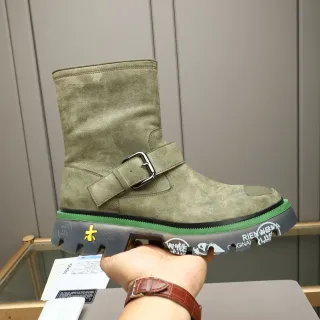 Premiata Buckle Strap Boot Army Green Suede Upper Ankle Boots