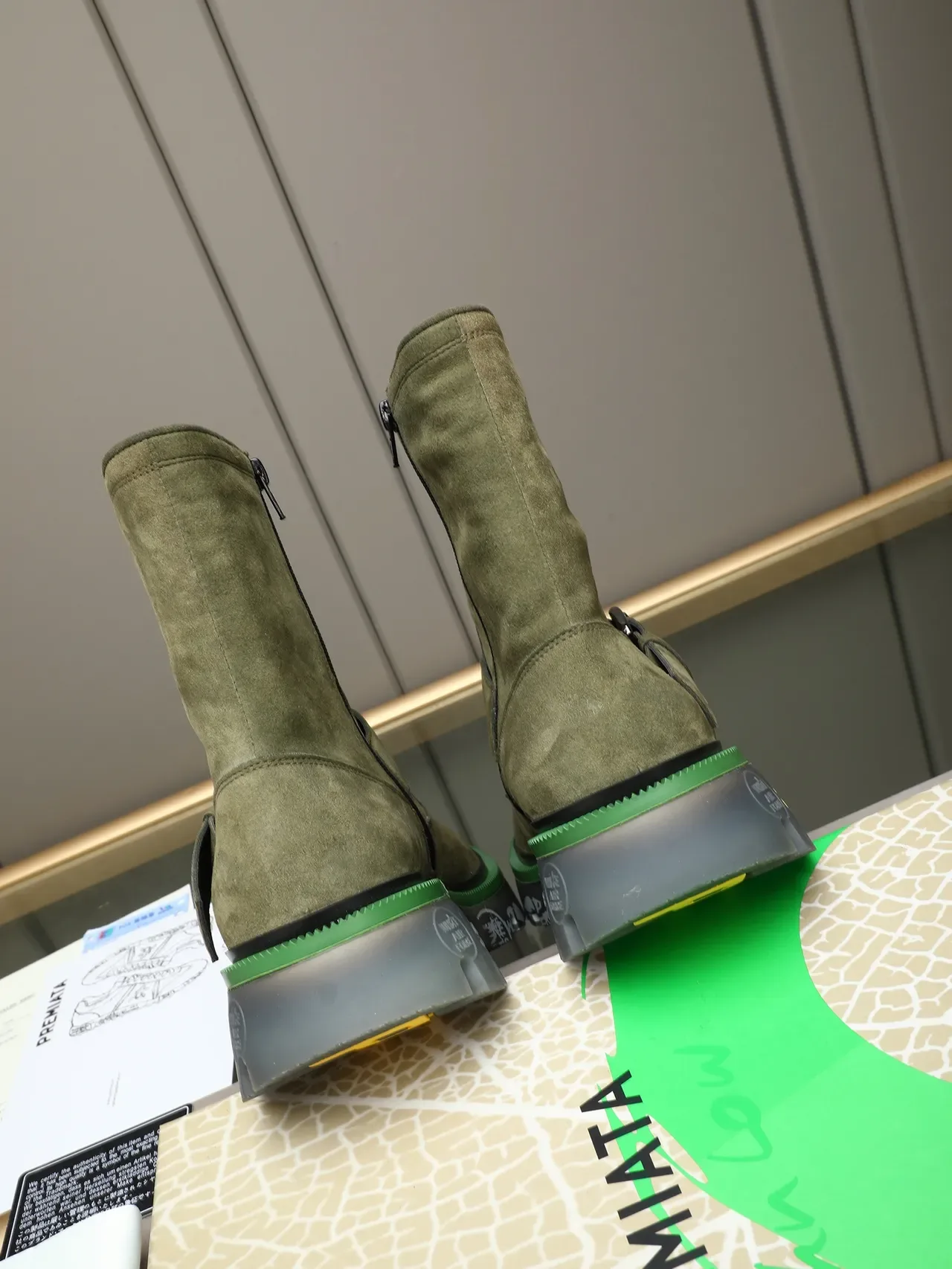 Premiata Buckle Strap Boot Army Green Suede Upper Ankle Boots 3