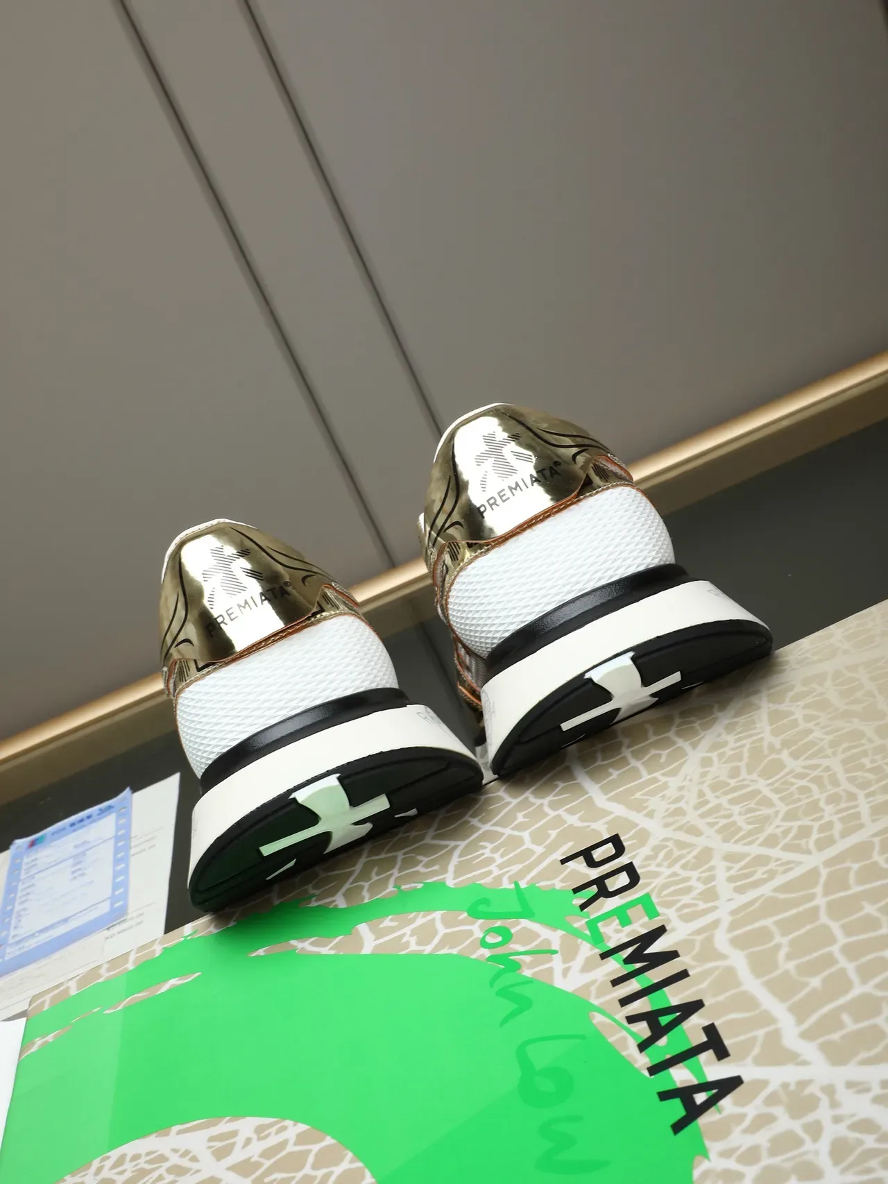 Premiata White Gold Metallic Accents Perforated Mesh Upper Sneakers 4