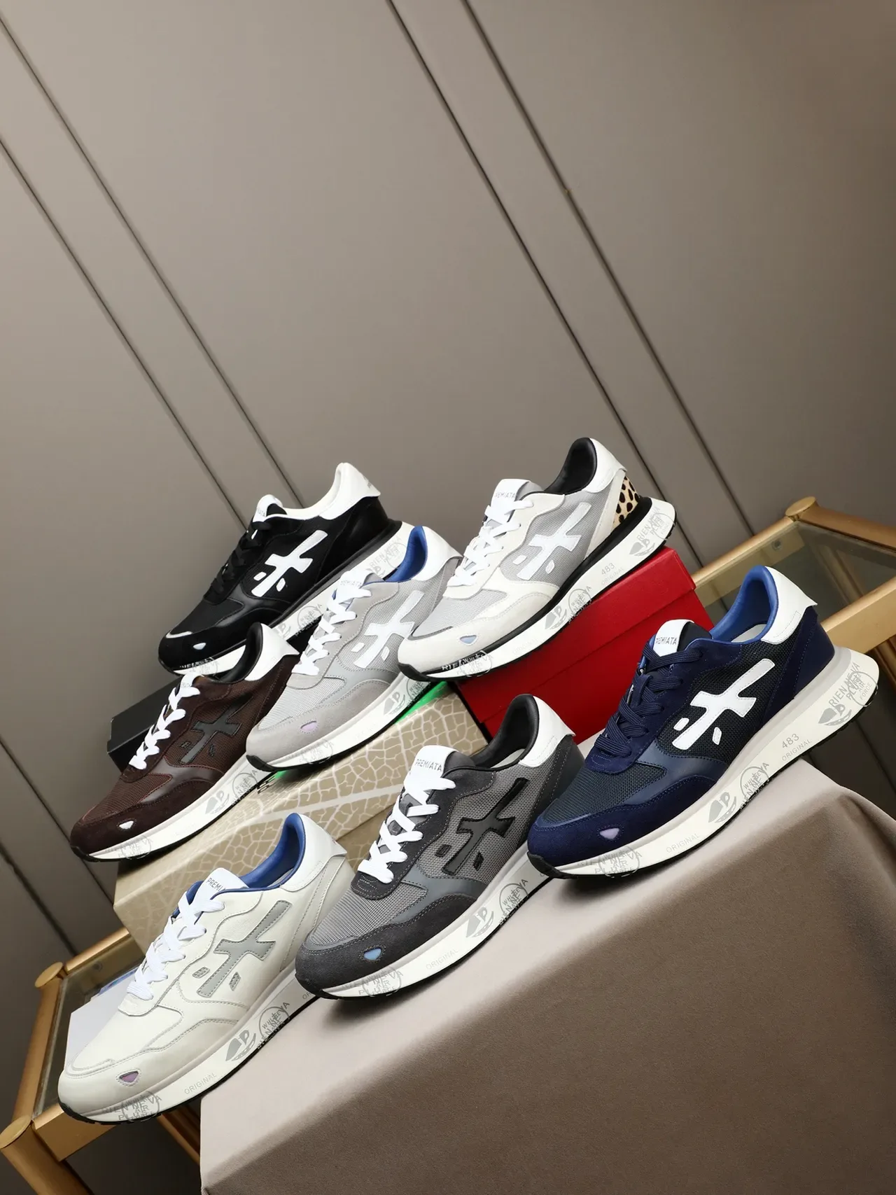 Premiata White Gray Mixed-Material Upper Leopard-Print Heel Accent Sneakers 2