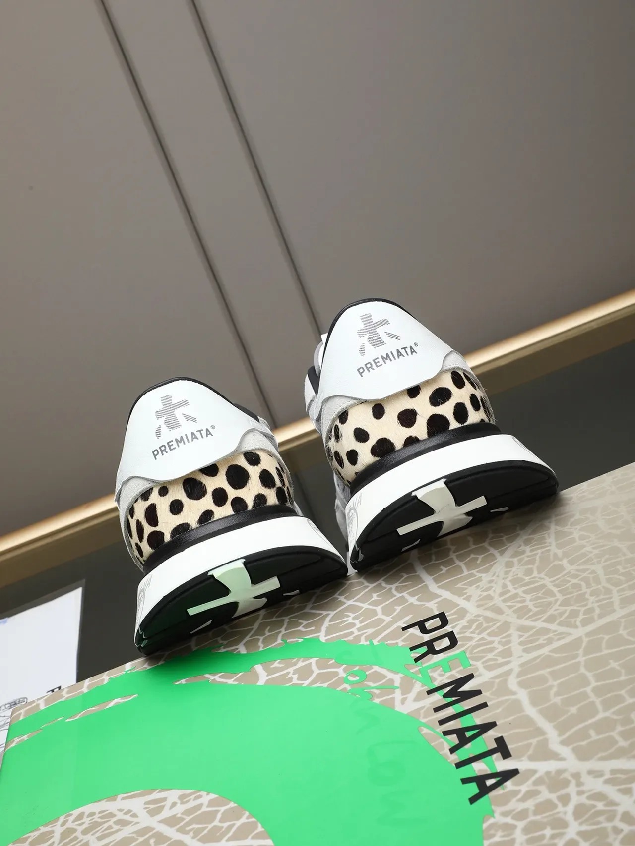 Premiata White Gray Mixed-Material Upper Leopard-Print Heel Accent Sneakers 4