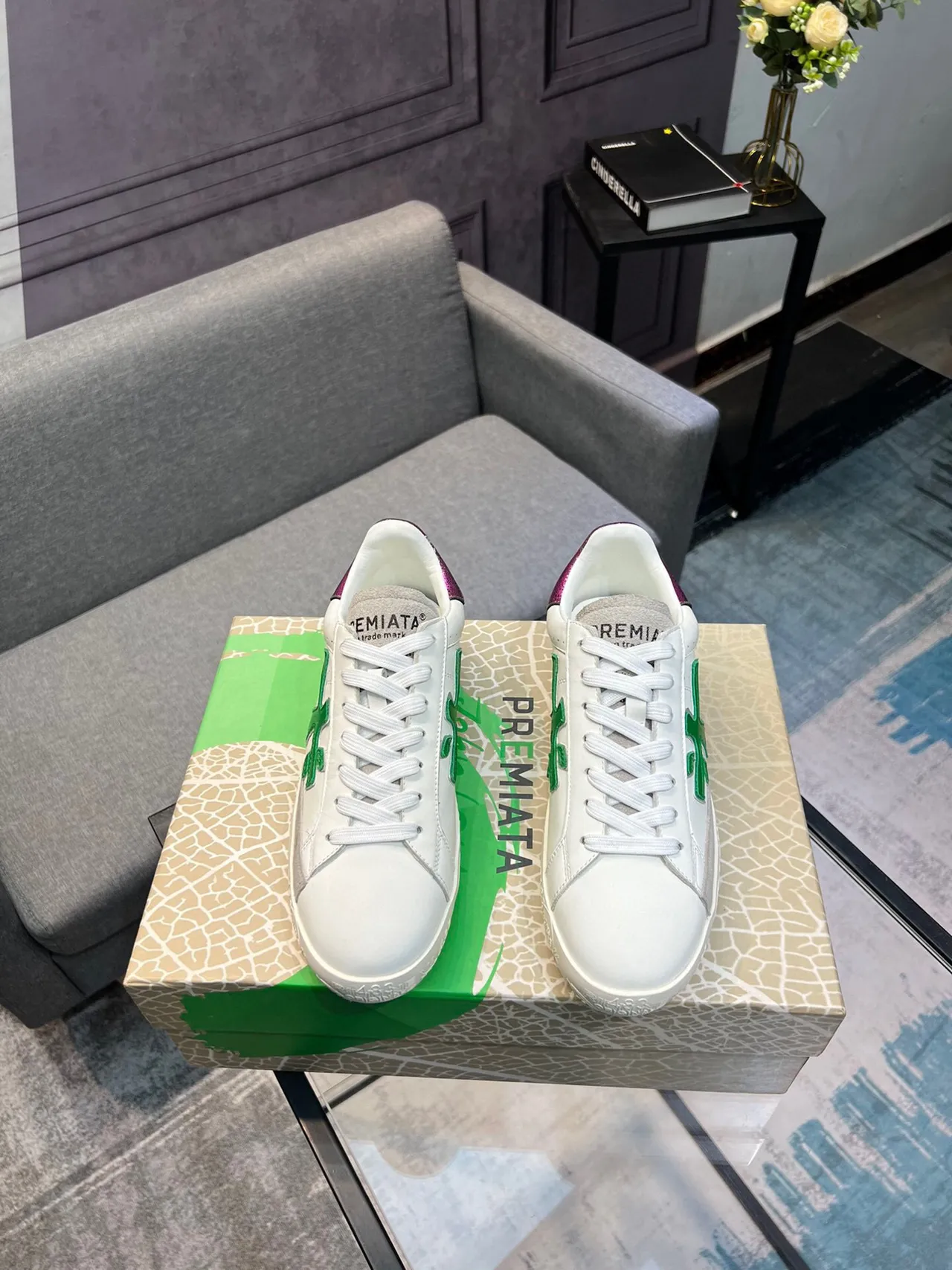 Premiata White Green Low-Top Leather-Suede Hybrid Lifestyle Sneakers 2