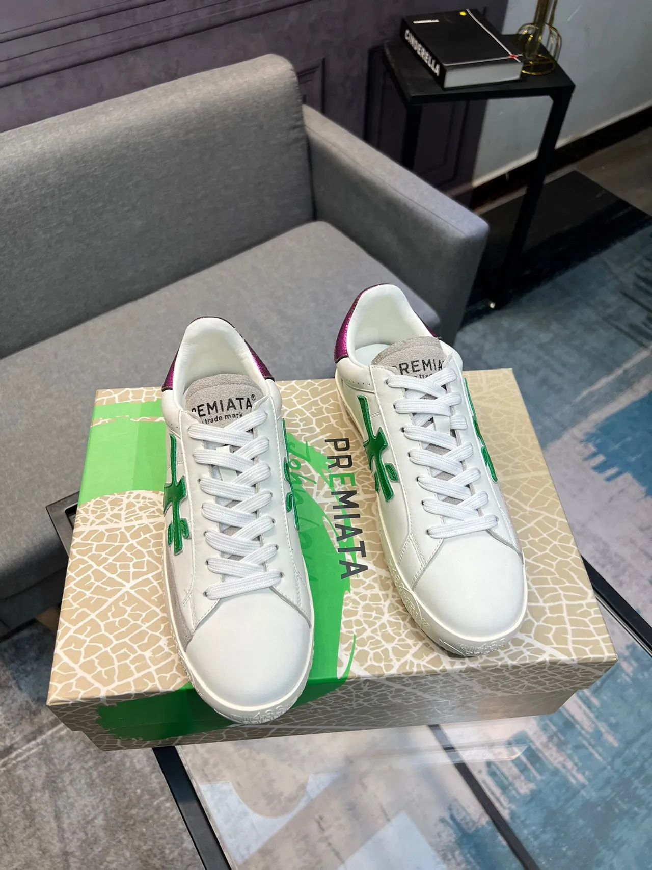 Premiata White Green Low-Top Leather-Suede Hybrid Lifestyle Sneakers 5
