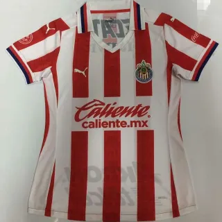 Puma Chivas de Guadalajara Home Red White Vertical Striped V-Neck Jersey