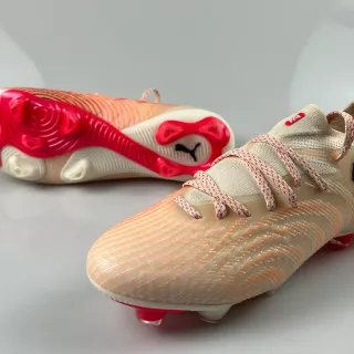 Puma Future Z Beige Red Knit Upper Gradient Orange Stripes Firm-Ground Soccer Shoes