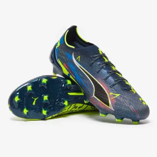 Puma Future Z Navy Yellow Asymmetrical Lacing Textured Knit Upper Firm-Ground Soccer Shoes