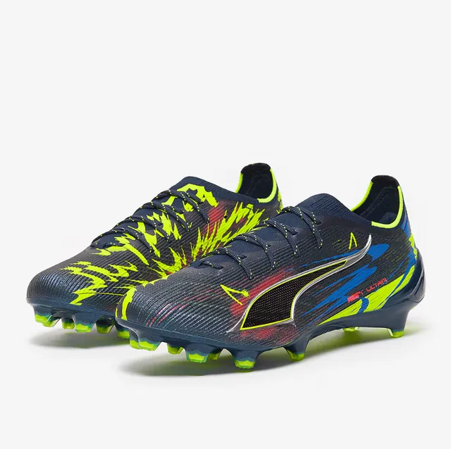 Puma Future Z Navy Yellow Zapatillas de fútbol con cordones asimétricos y upper de calcetín texturizado para terreno firme 2