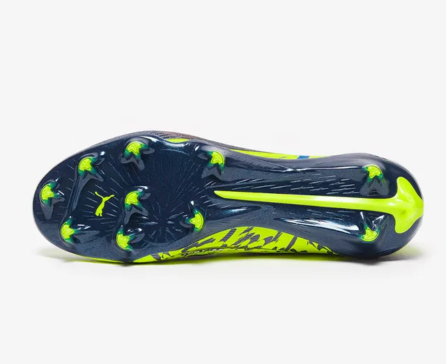 Puma Future Z Navy Yellow Zapatillas de fútbol con cordones asimétricos y upper de calcetín texturizado para terreno firme 4