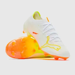 Puma Nitro White Orange Low-Cut Knit Upper Gradient Translucent Sole Firm-Ground Soccer Shoes