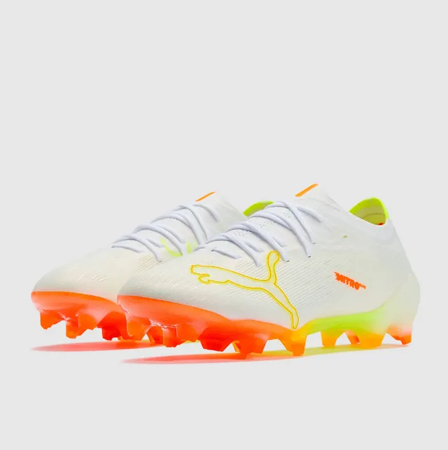 Puma Nitro Blanc Orange Coupe Basse Upper Tricot Dégradé Semelle Translucide Firm-Ground Chaussures de Football 2