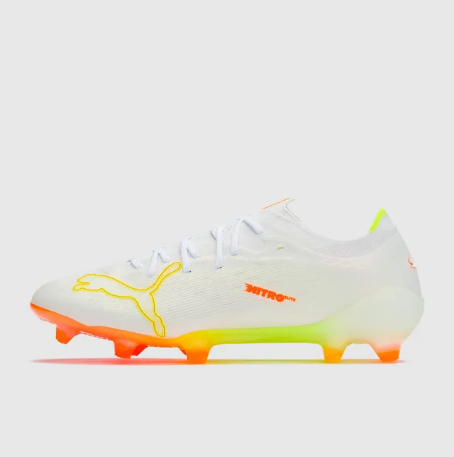 Puma Nitro Blanc Orange Coupe Basse Upper Tricot Dégradé Semelle Translucide Firm-Ground Chaussures de Football 6