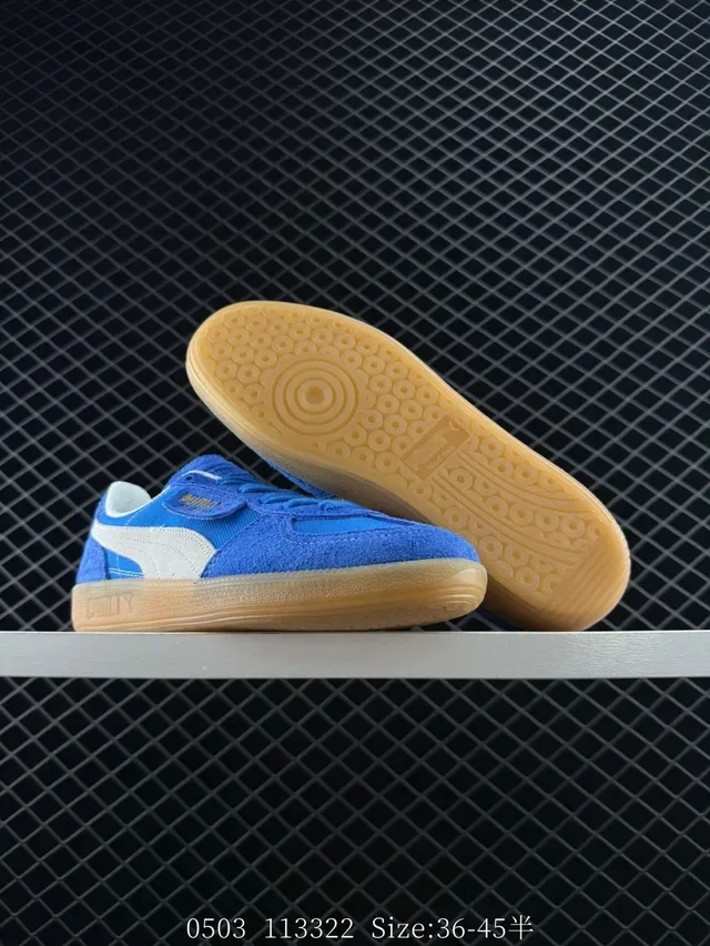 Puma Palermo Baskets Lifestyle Vintage Bleu Beige Basses en Daim et Textil Panelées 6