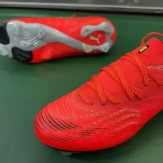 Puma Red Orange Knit Upper Asymmetrical Lacing Firm-Ground Soccer Shoes
