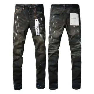 Purple Brand Distressed Paint-Splatter Dark Wash Jeans