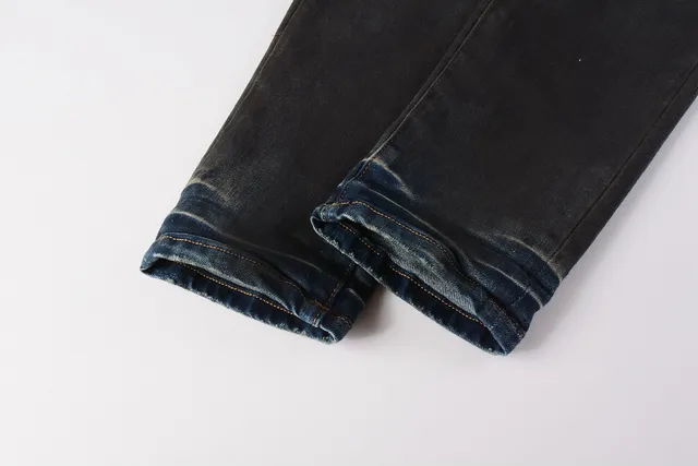 Purple Brand Distressed Paint-Splatter Dark Wash Jeans 3