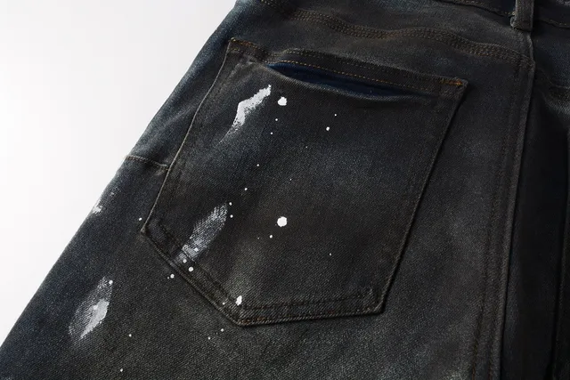 Purple Brand Distressed Paint-Splatter Dark Wash Jeans 5