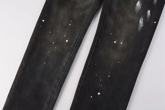 Purple Brand Distressed Paint-Splatter Dark Wash Jeans 7