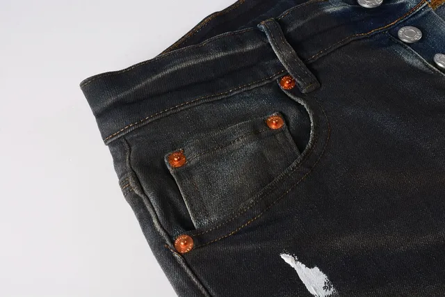 Purple Brand Distressed Paint-Splatter Dark Wash Jeans 9