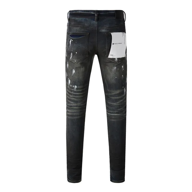 Purple Brand Distressed Paint-Splatter Dark Wash Jeans 16