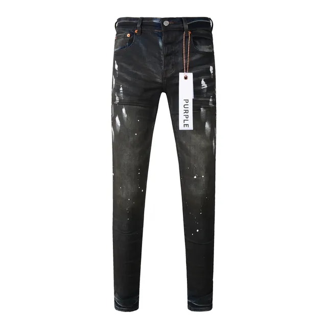 Purple Brand Distressed Paint-Splatter Dark Wash Jeans 17
