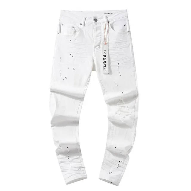 Purple Brand Distressed Paint-Splatter White Black Denim Detailing Jeans 2