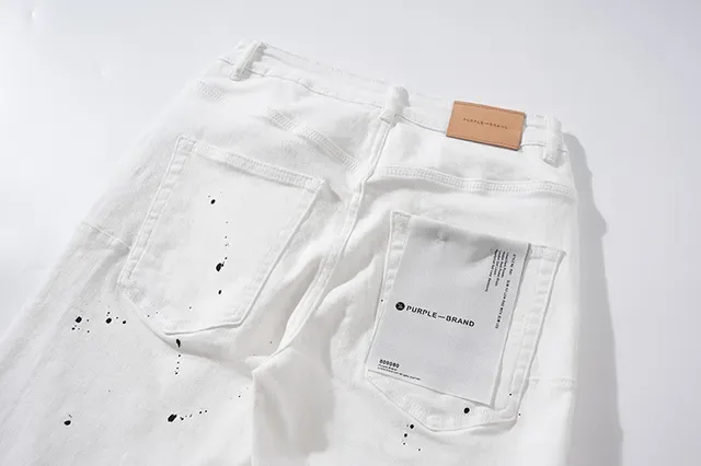 Purple Brand Distressed Paint-Splatter White Black Denim Detailing Jeans 5