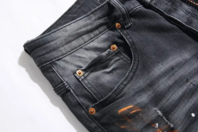 Purple Brand Distressed Paint-Splattered Slim-Fit Jeans 10