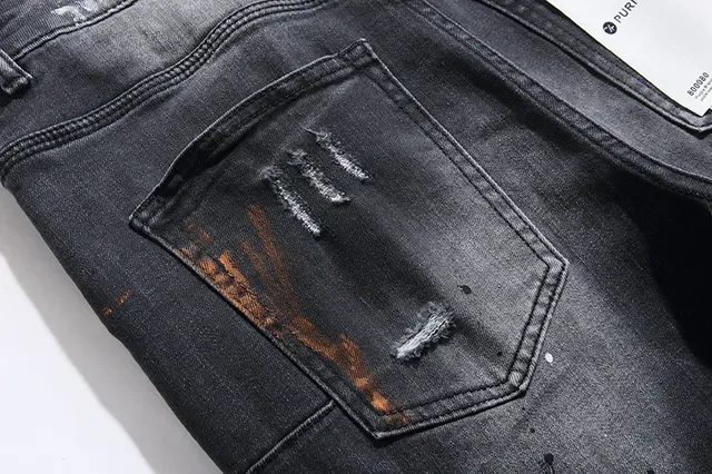 Purple Brand Distressed Paint-Splattered Slim-Fit Jeans 12
