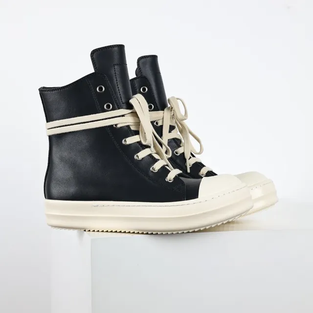 Rick Owens Black Beige High-Top Leather Upper Lifestyle Sneakers 3