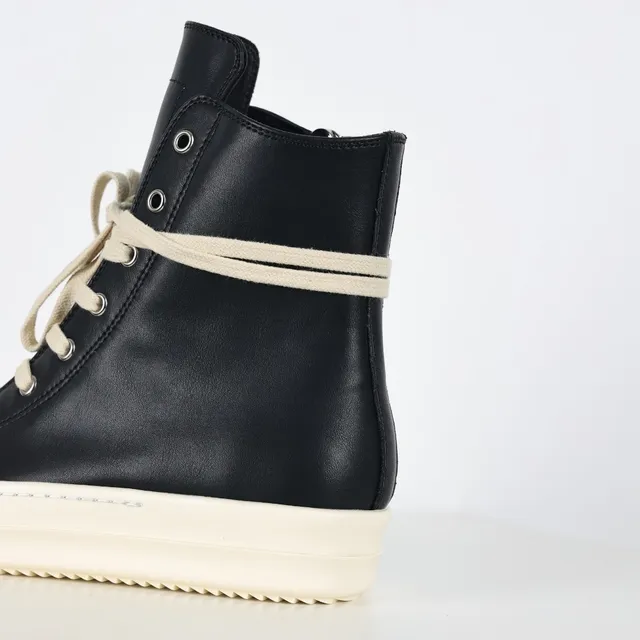 Rick Owens Black Beige High-Top Leather Upper Lifestyle Sneakers 4